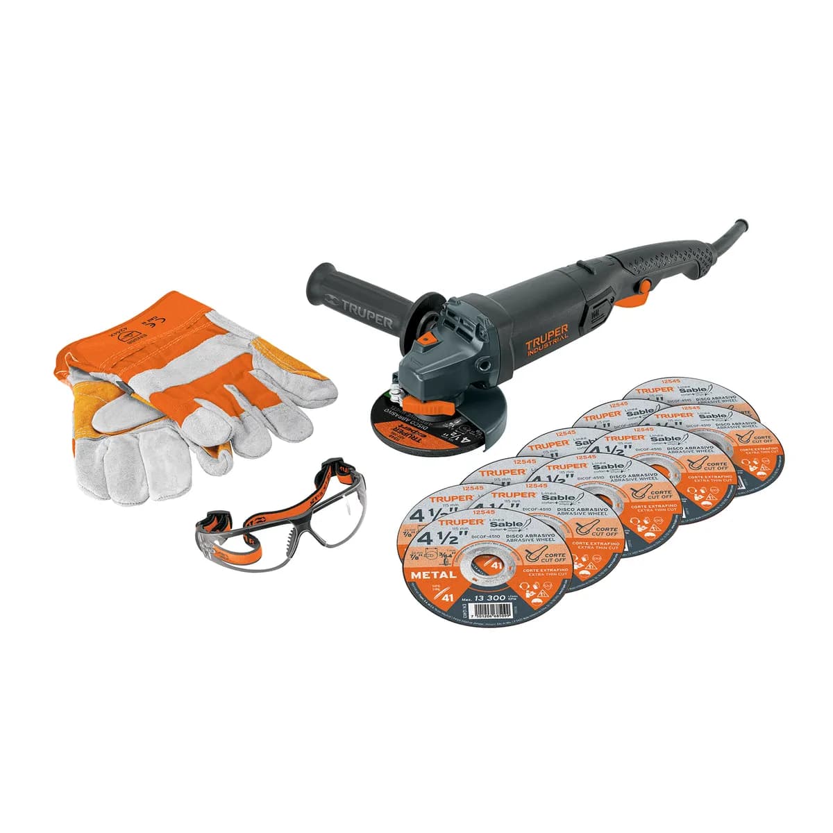 Combo Esmeril 4 1/2" 950 W con disco, Lentes y Guantes Truper - 101456