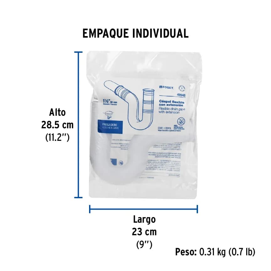 Céspol Flexible 1 1/2" con Extensión para Fregadero Foset - 49948