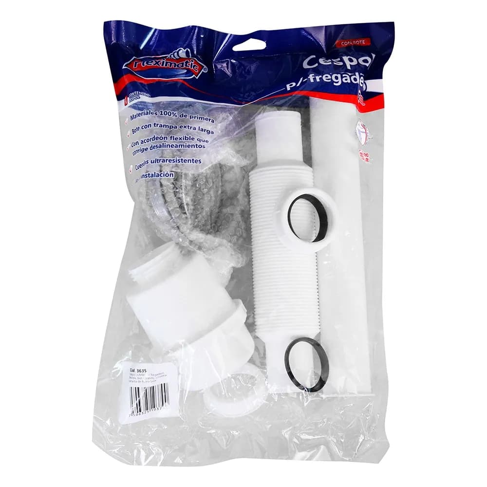Céspol Flexible para Fregadero con Contra de Acero Inoxidable Bote Grande 80 cm Fleximatic - 3635