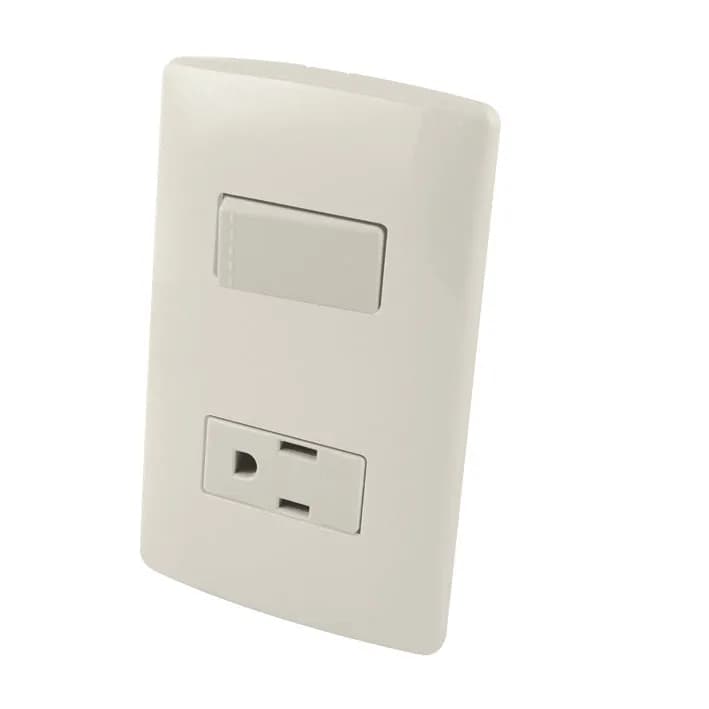 Contacto Aterrizado y Apagador Sencillo de Tecla con Placa de Plástico Blanco AKSI - 118354