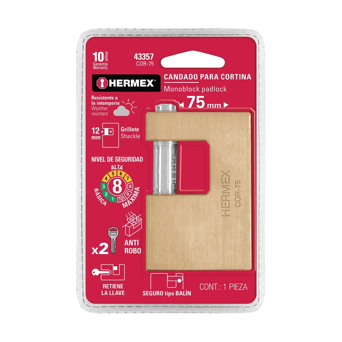 Candado Antipalanca 75 mm Hermex - 43357