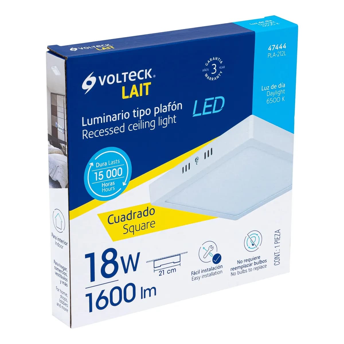 Luminario LED de Plafón 18 W Cuadrado Blanco Volteck - 47444