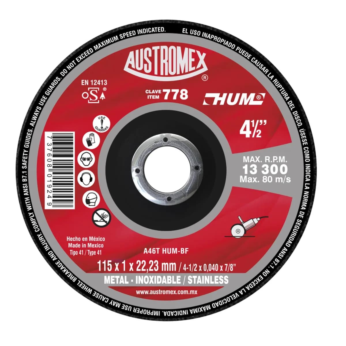 Disco de Corte para Metal 4 1/2" x 1/16" x 7/8" Austromex - A-778