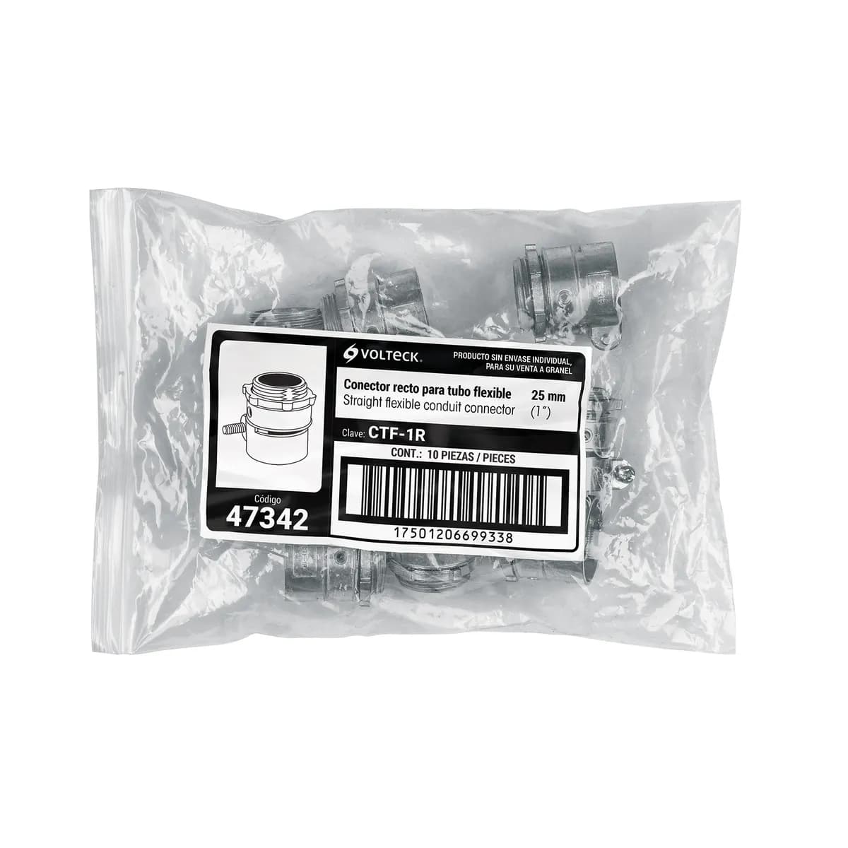 Conector Recto para Tubo Flexible Metálico 1" Volteck - 47342