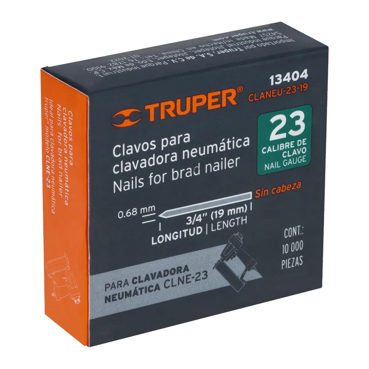 Caja con 10000 Clavos Calibre 23 de 19 mm Truper - 13404