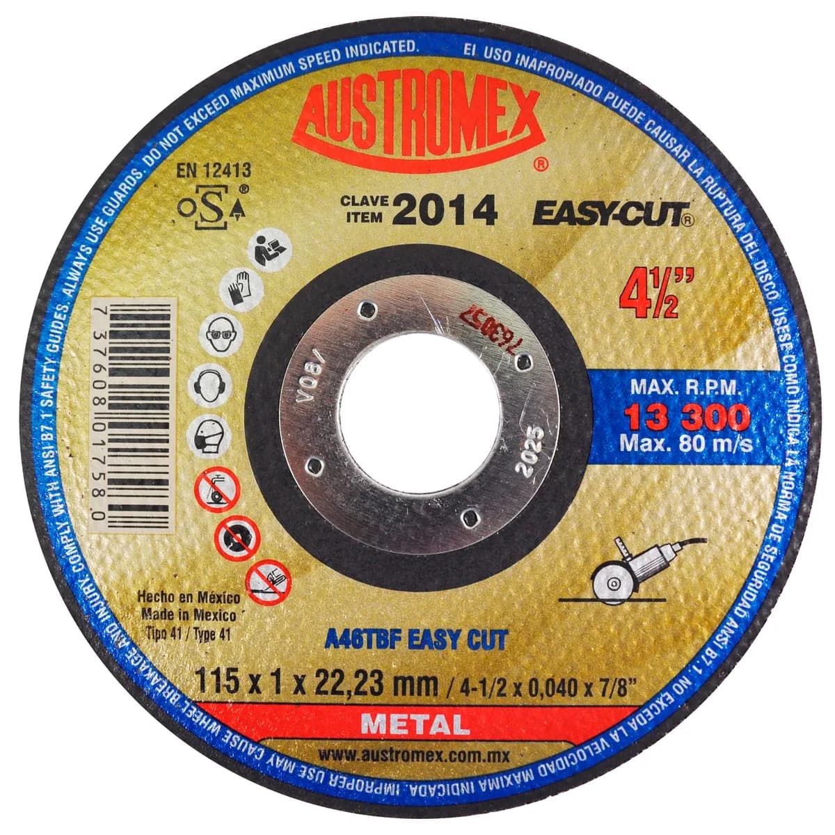 Disco de Corte para Metal 4 1/2" Grosor 1 mm Austromex - 2014