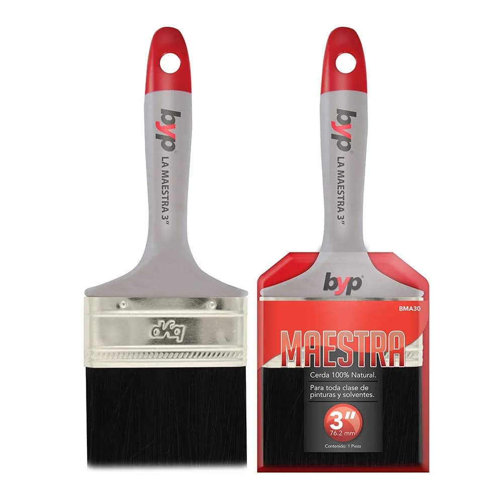 Brocha La Maestra 3" con Cerdas Naturales y Mango de Plástico BYP - BMA30