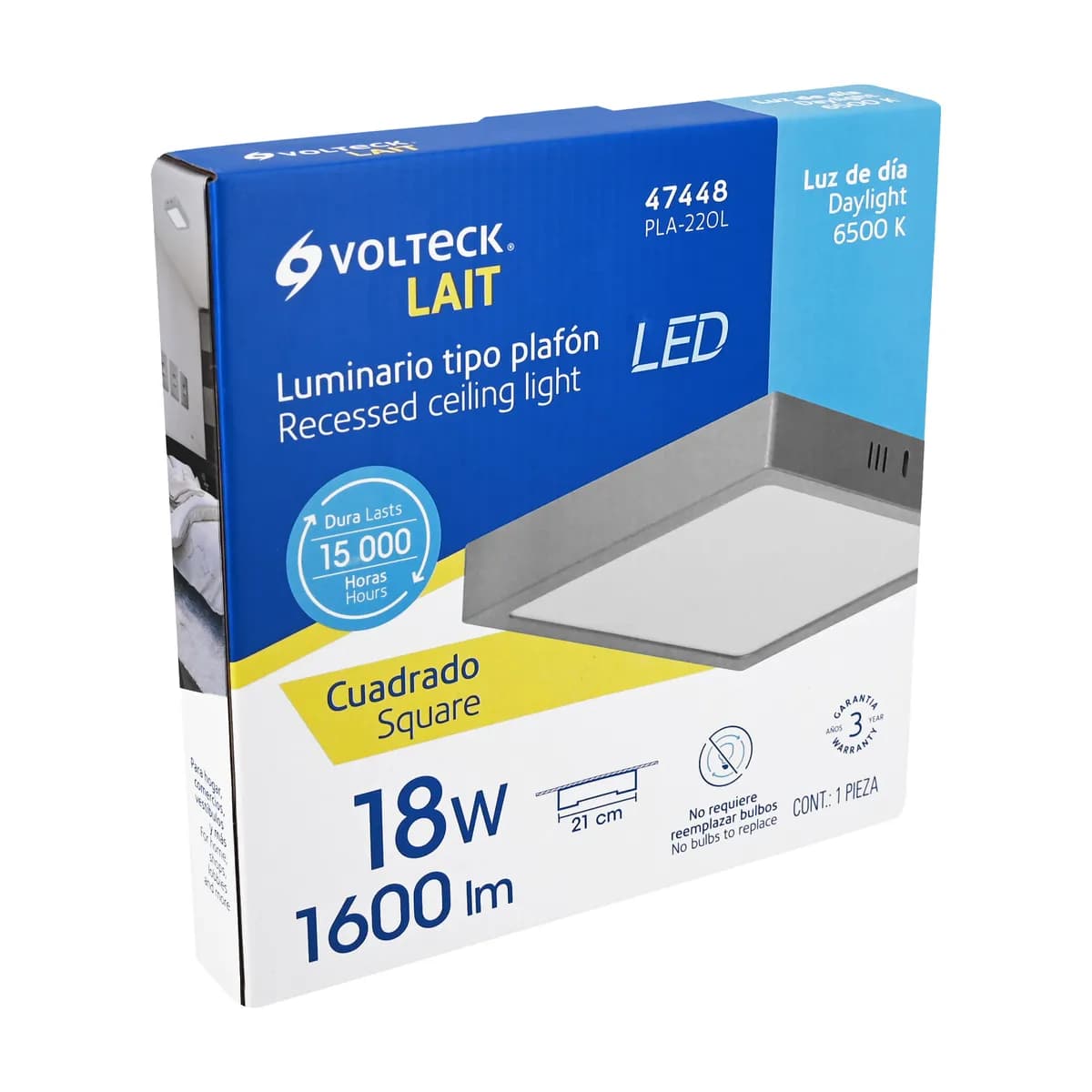 Luminario LED de Plafón 18 W Cuadrado Gris Volteck - 47448