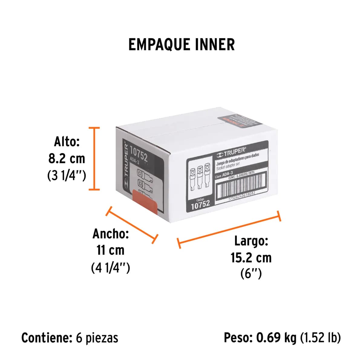 Juego de 3 Adaptadores para Dados 1/4", 3/8" y 1/2" Truper - 10752