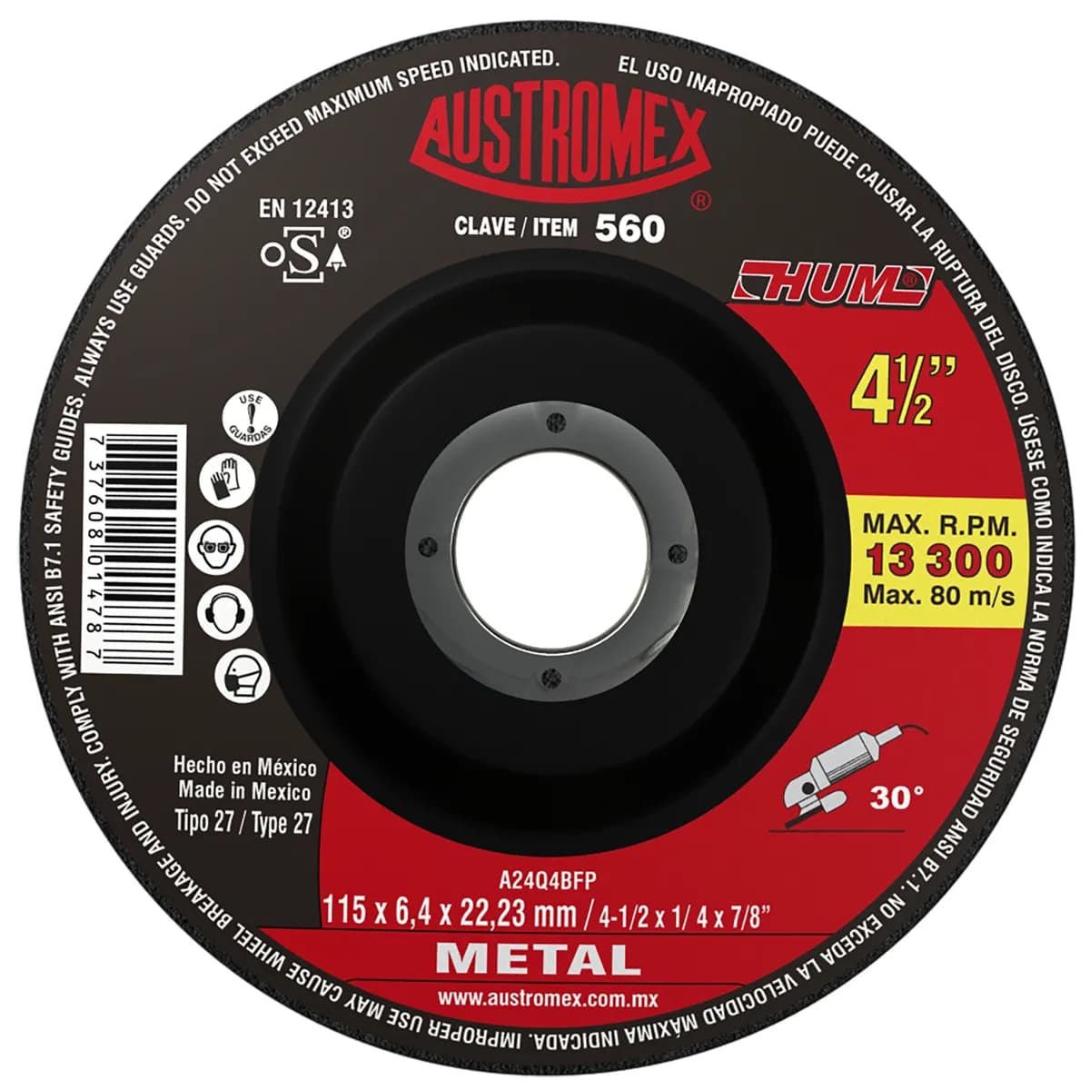 Disco de Desbaste para Metal 560 Austromex - A-560
