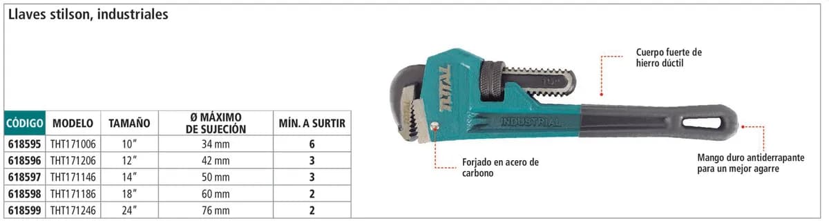 Llave Stilson 10" de Hierro Dúctil Industrial IUSA - 618595