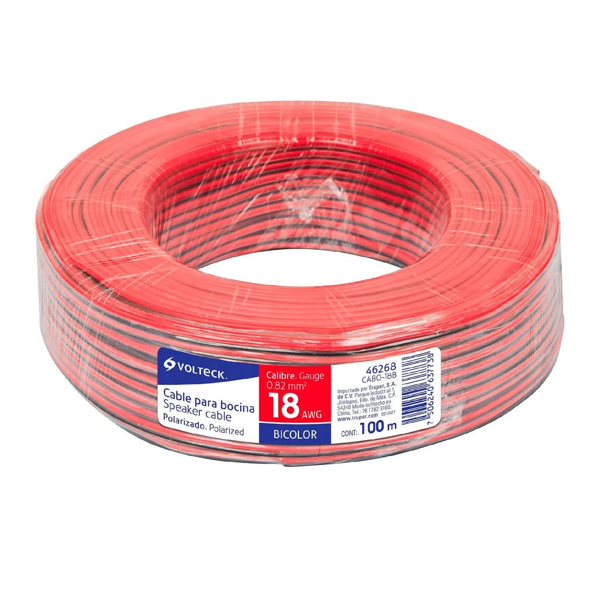 Cable Polarizado Bicolor para Bocina Calibre 18 Volteck - Tramo de 5 Metros