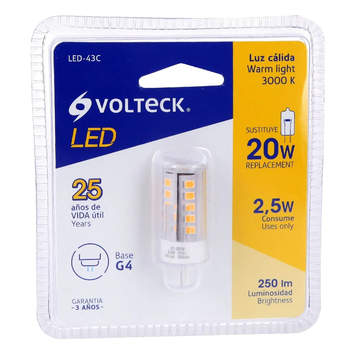 Foco LED 3 W Tipo Cápsula 2700 K Luz Ámbar Volteck - 48103