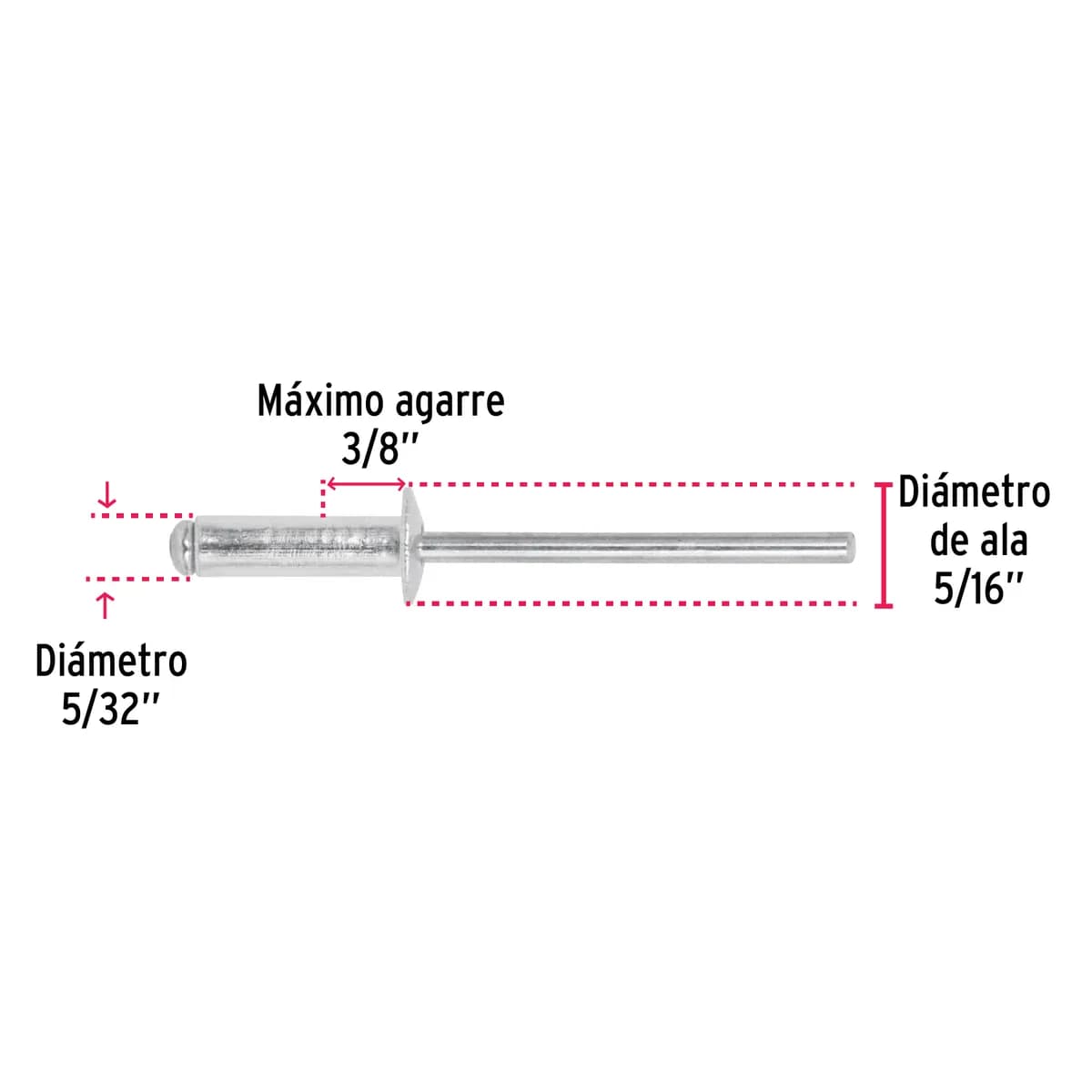 Bolsa con 50 Remaches 5/32" x 3/8" Ala 5/16" Truper - 44526