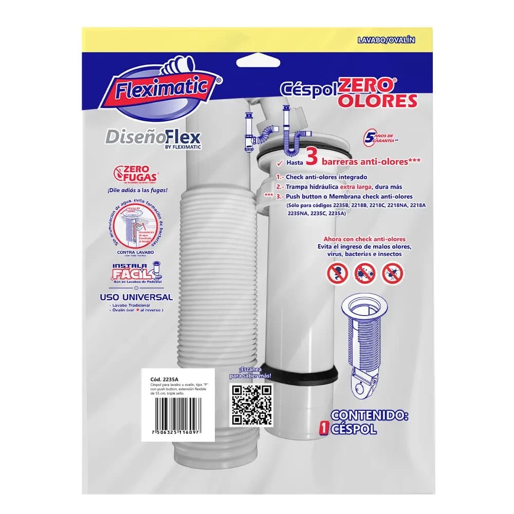 Céspol Flexible Tipo P para Lavabo con Push Button Fleximatic - 2235A