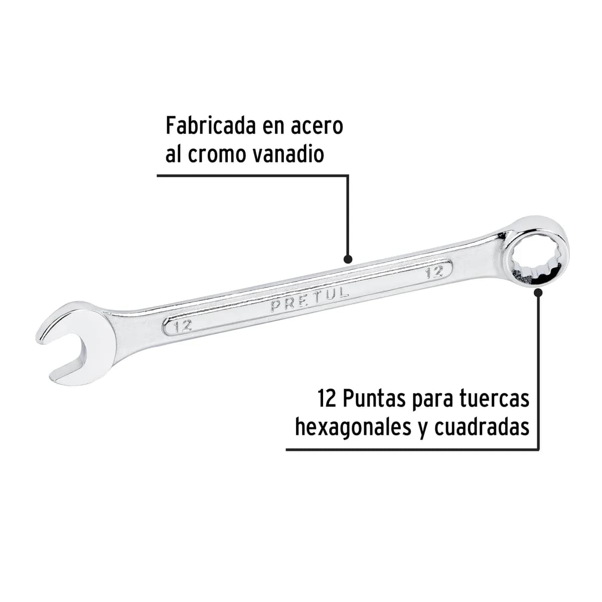 Llave Combinada 12 mm x 160 mm de Largo Pretul - 21906