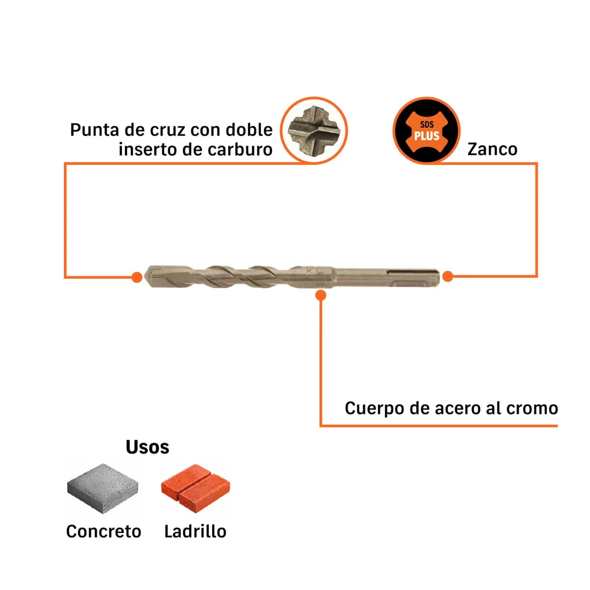 Broca SDS Plus 9/16" x 6" Truper - 11273