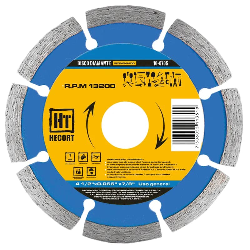 Disco Diamante Segmentado HECORT 4.5" para Concreto y Mampostería