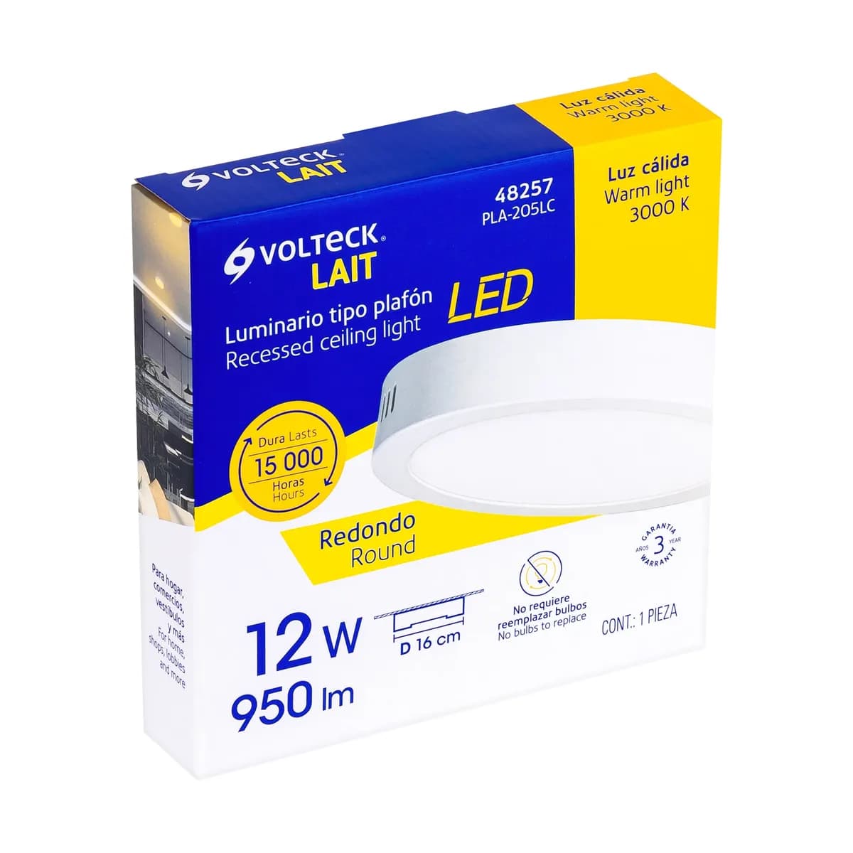 Luminario LED de Plafón 12 W Redondo Blanco Volteck - 48257