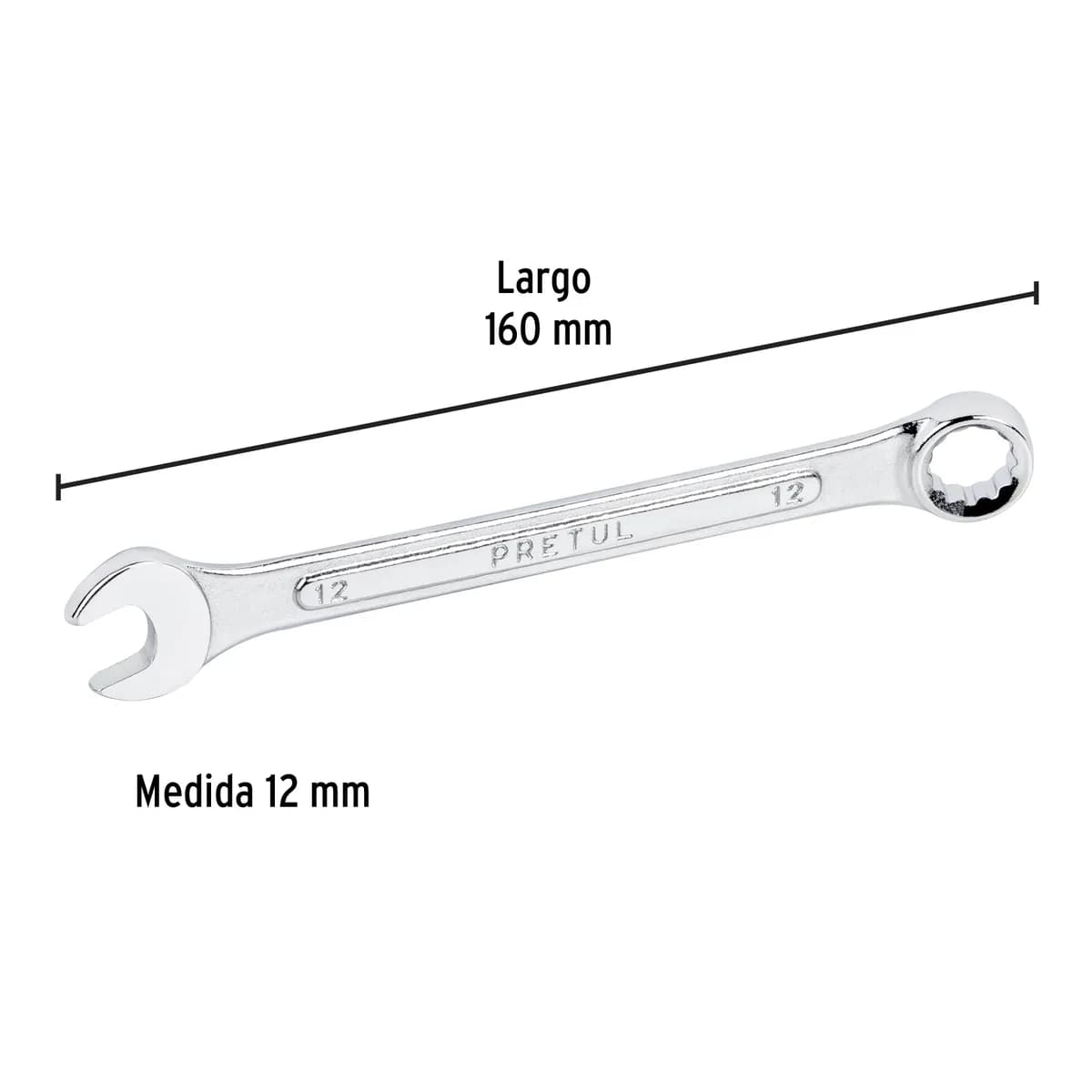 Llave Combinada 12 mm x 160 mm de Largo Pretul - 21906