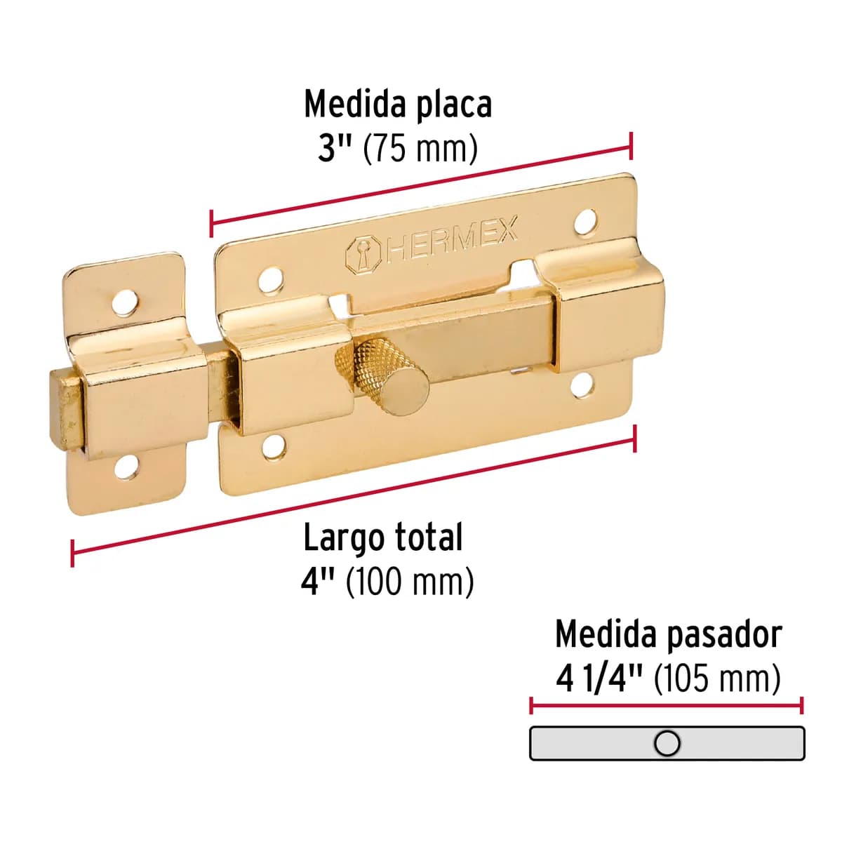 Pasador de Barra Plana 3" Latón PAL-36 Truper - 43725