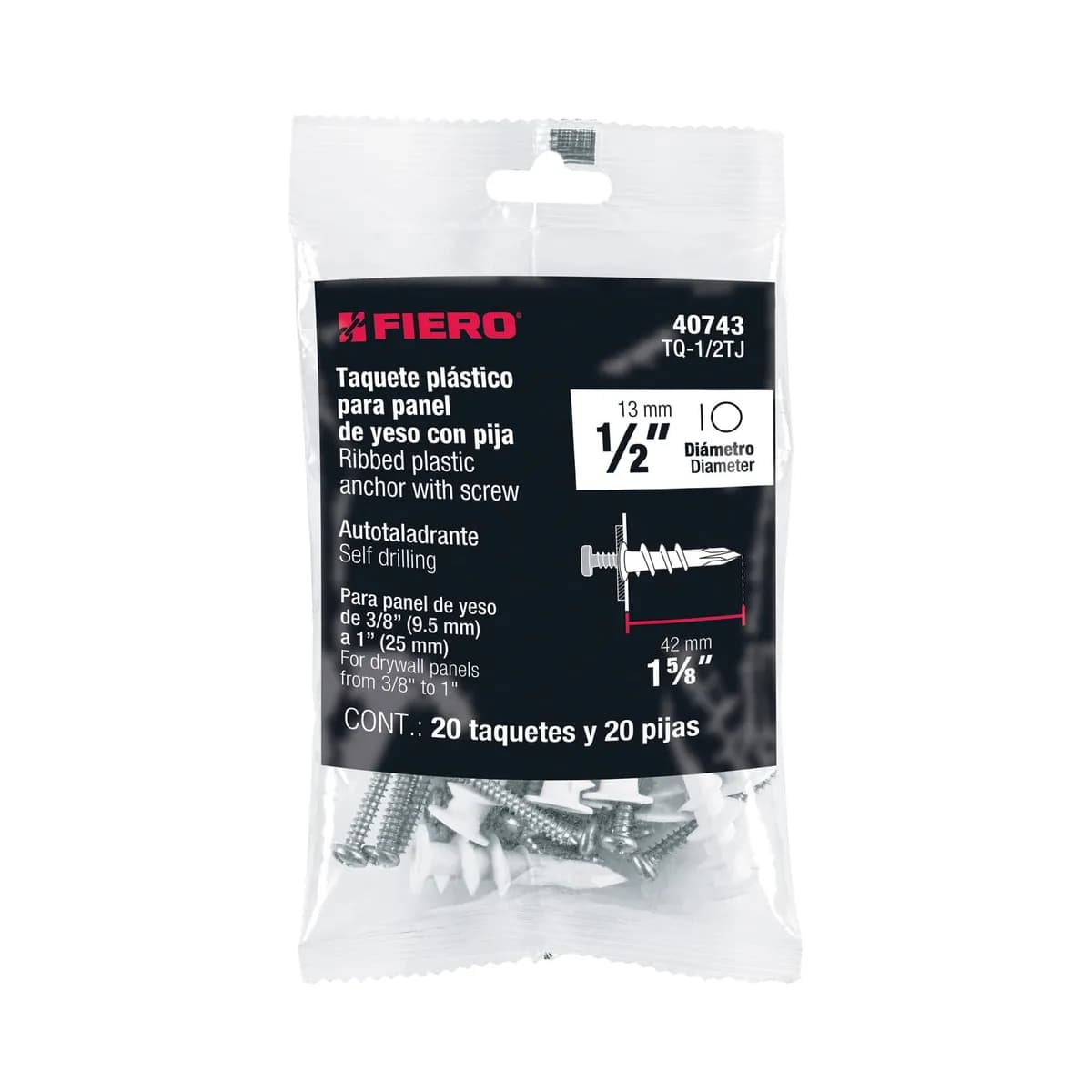 Kit de 20 Taquetes Plásticos 1/2" para Pared de Yeso Truper - 40743