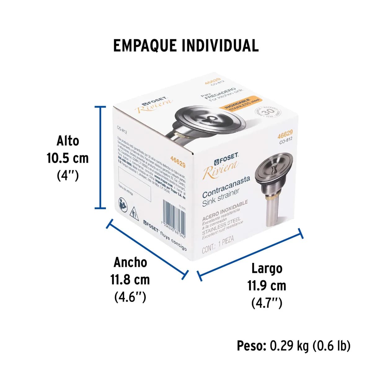 Contracanasta 3 1/2" Inoxidable con Tapa Truper - 46629