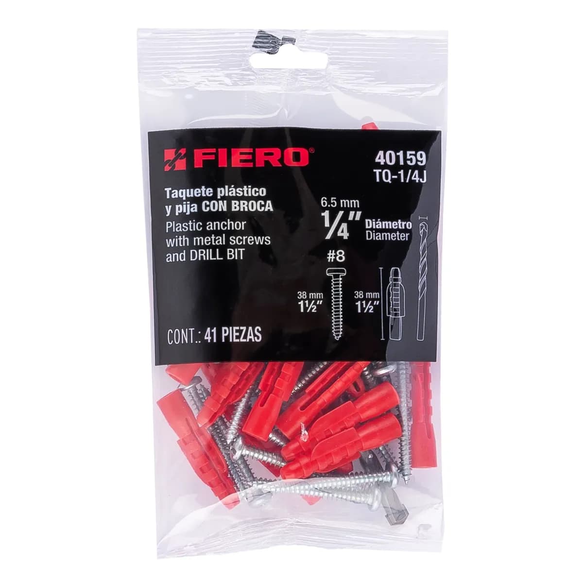 Kit de 20 Taquetes 1/4" con Pija #8 y Broca 1/4" Truper - 40159