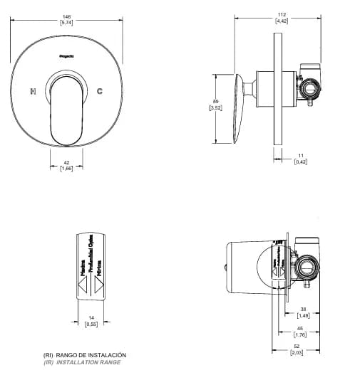 Monomando para Regadera sin Desviador Espiga Ébano Helvex - H-SPG200EB