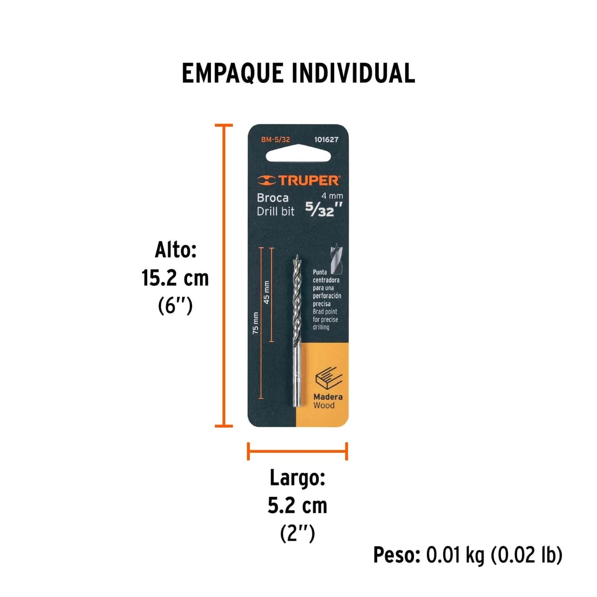 Broca con Punta Centradora para Madera 5/32" Truper - 101627