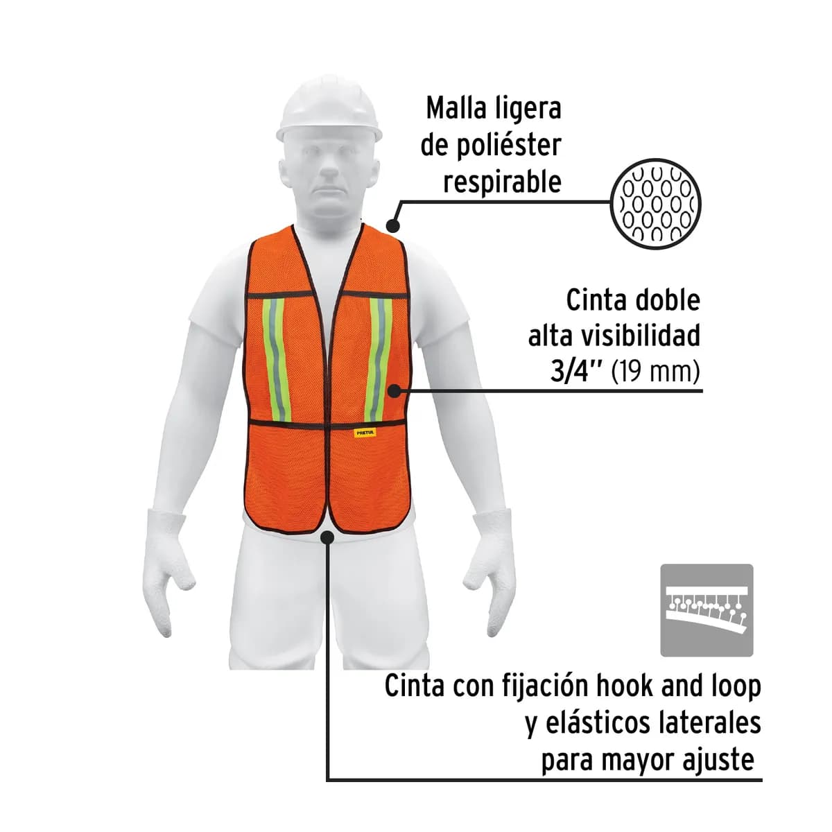 Chaleco de Seguridad con Cintas Reflejantes Naranja Pretul - 21025