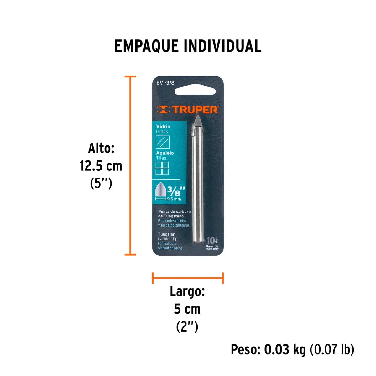 Broca para Vidrio y Azulejo 3/8" Truper - 11704