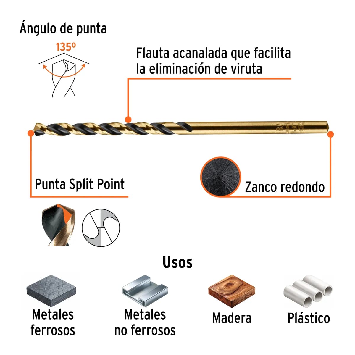 Broca HSS 1/8" Trugold para Metal Truper Expert - 11118