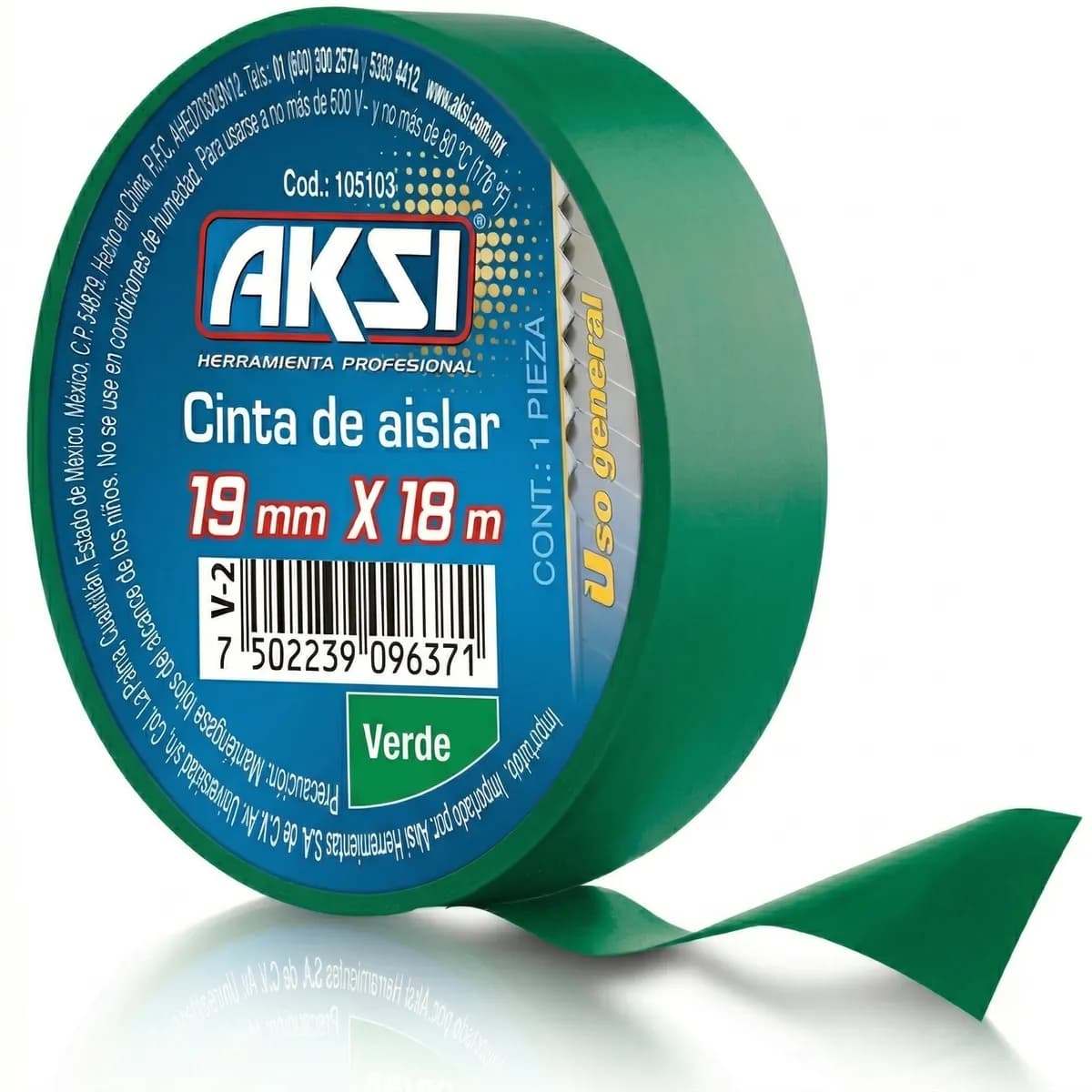 Cinta de Aislar Verde 19mm x 18m Aksi
