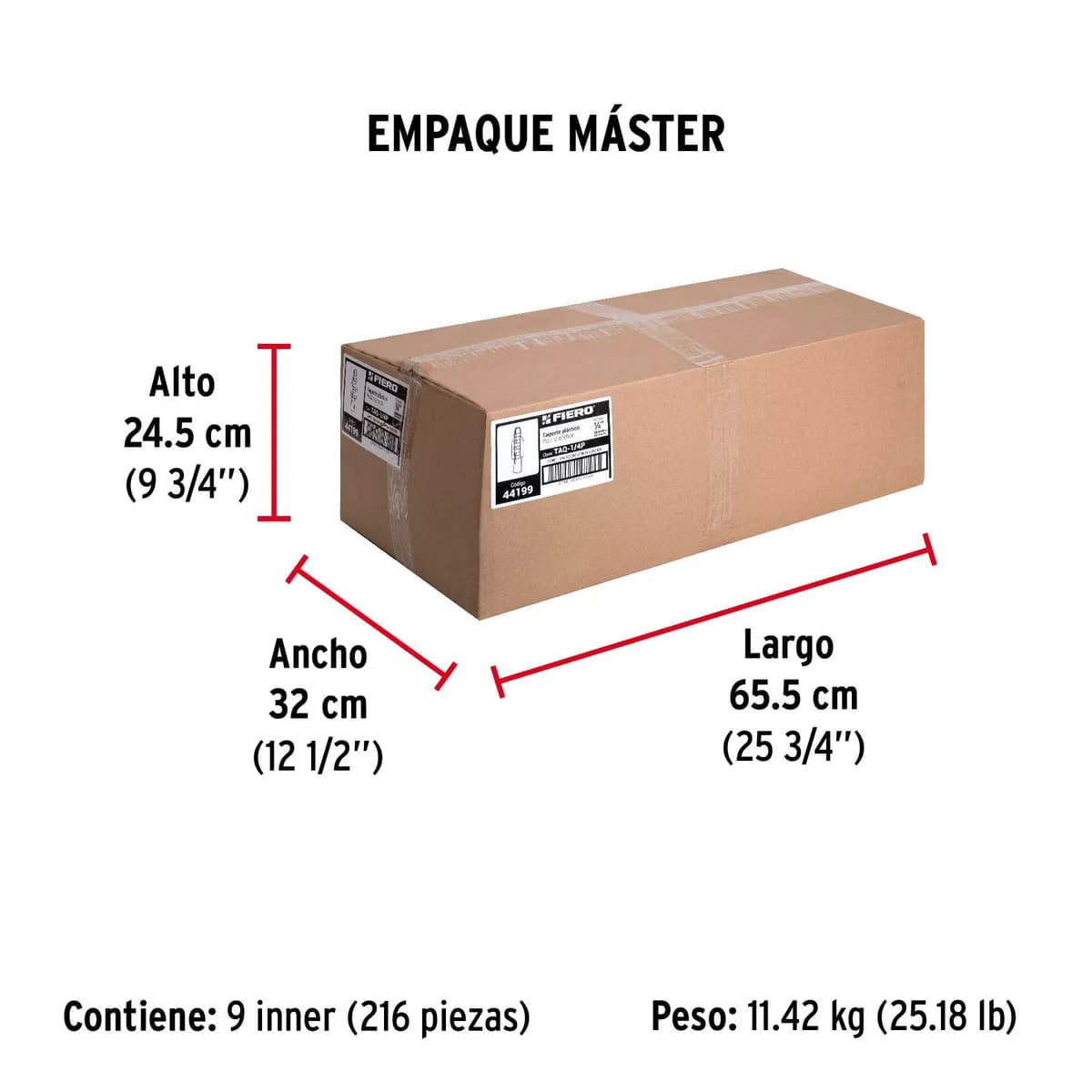 Bolsa con 50 Taquetes de Plástico 1/4" Fiero - 44199
