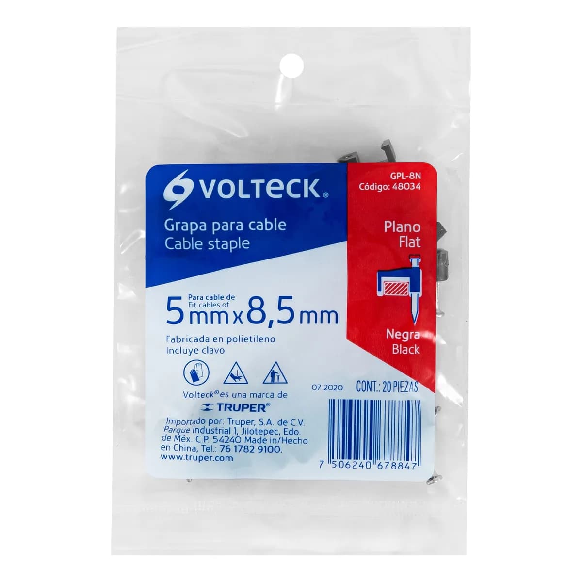 Bolsa con 20 Grapas Negras 5 x 8.5 mm Planas Volteck - 48034