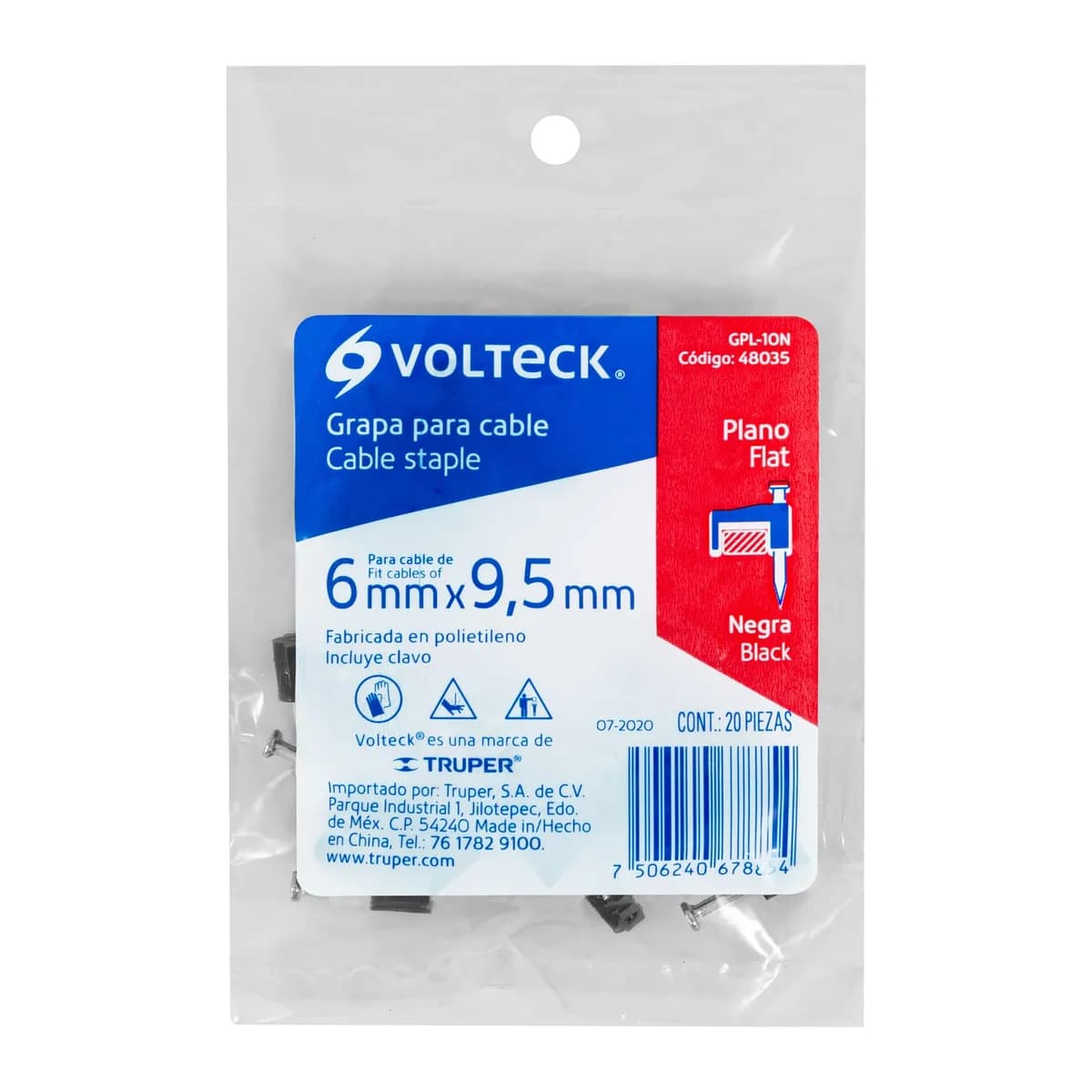 Bolsa con 20 Grapas Negras 6 x 9.5 mm Planas Volteck - 48035