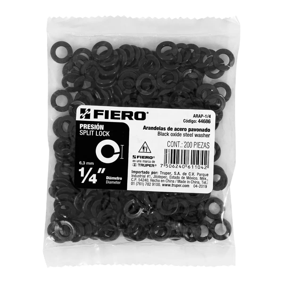 Bolsa con 200 Arandelas de Presión 1/4" Fiero - 44686