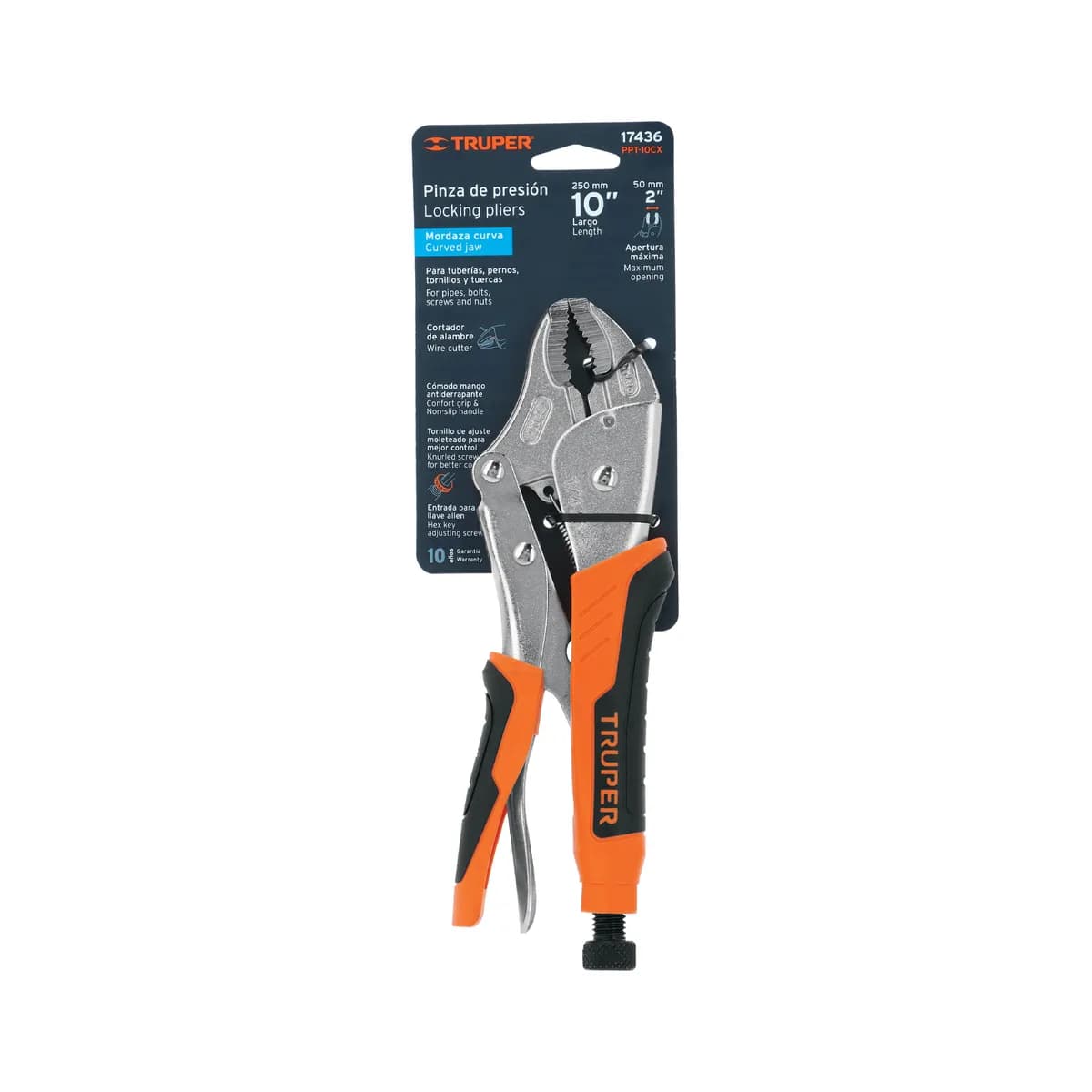 Pinza de Presión Mordaza Curva Mango de Vinil 10" Truper - 17436