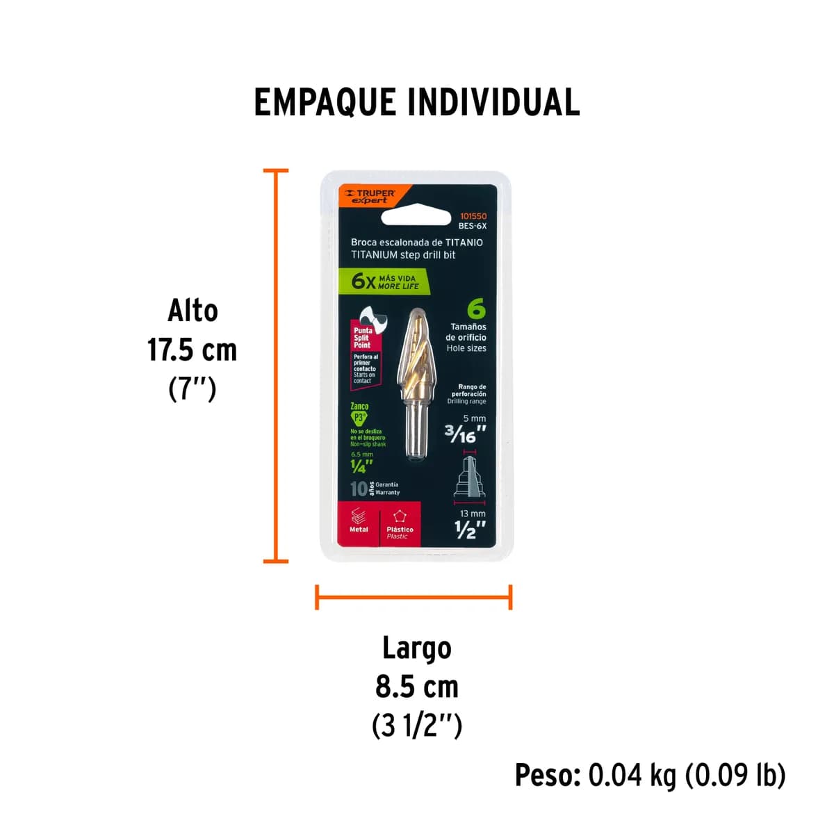 Broca Escalonada de Titanio 6 Escalones Truper Expert - 101550