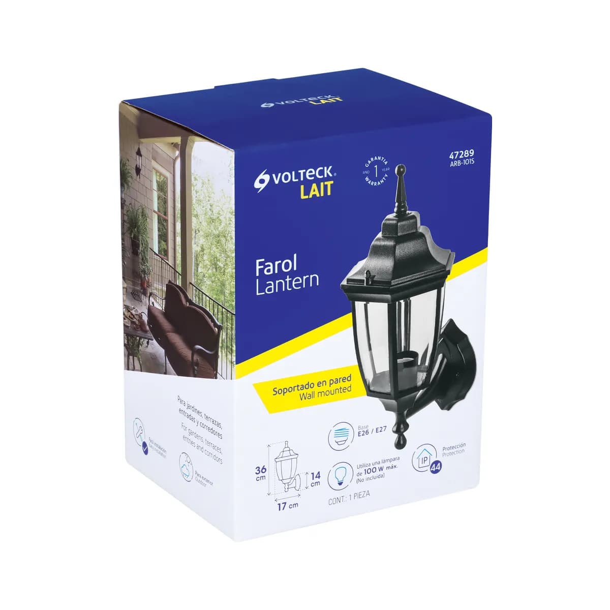 Arbotante Tipo Farol Negro Volteck - 47289