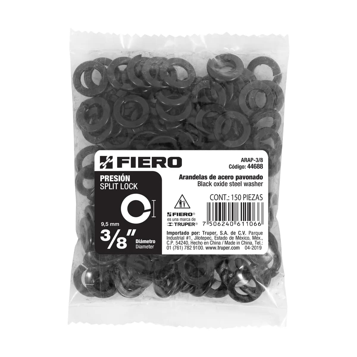 Bolsa con 150 Arandelas de Presión de 3/8" Fiero - 44688