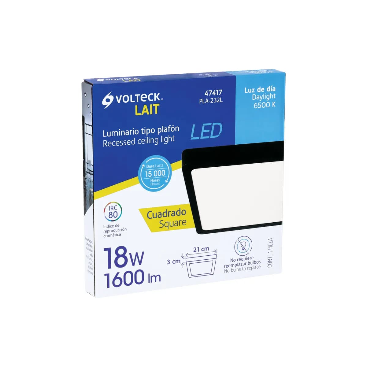 Luminario LED de Plafón 18 W Cuadrado Negro Volteck - 47417