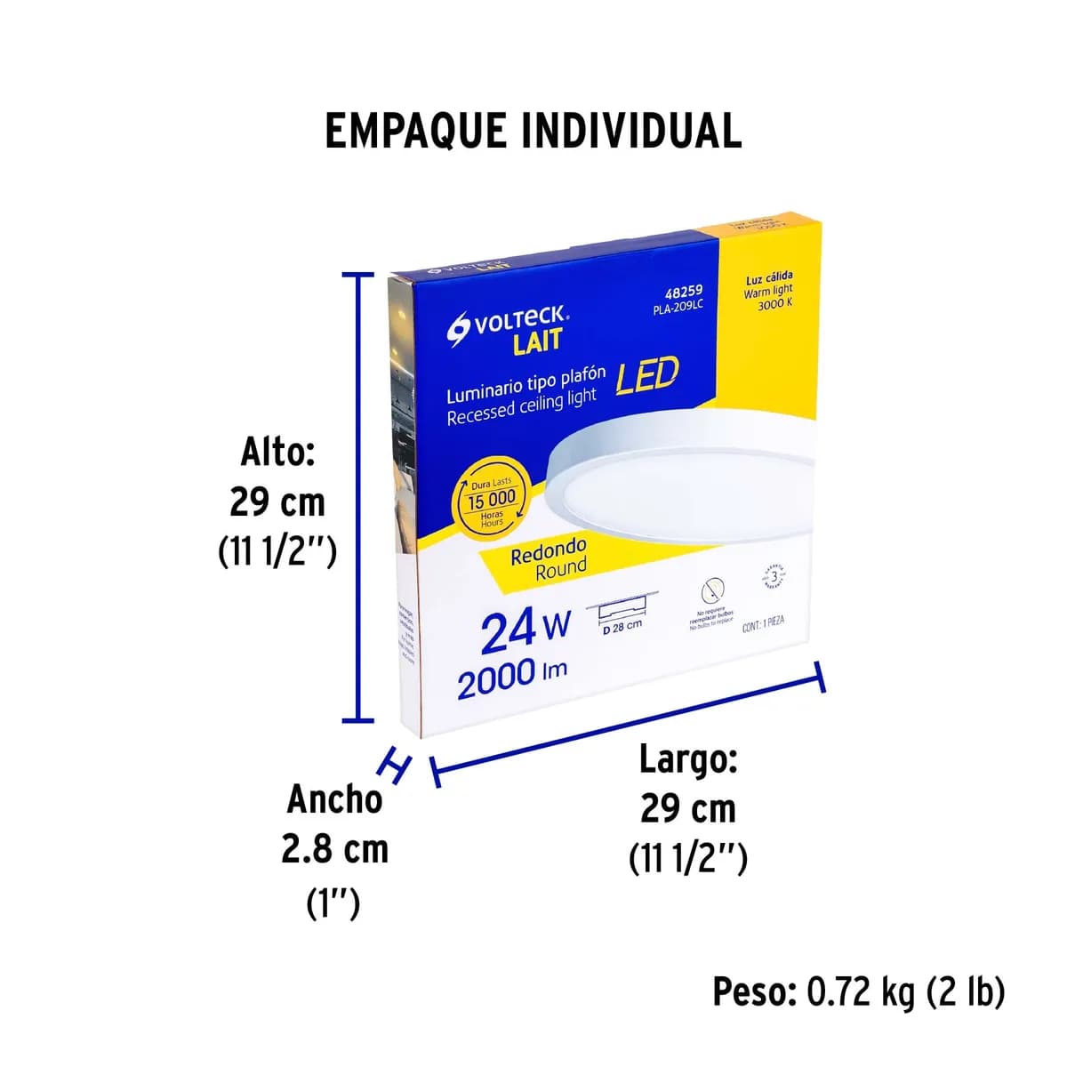 Luminario LED Redondo Blanco 3000 K 24 W Volteck - 48259