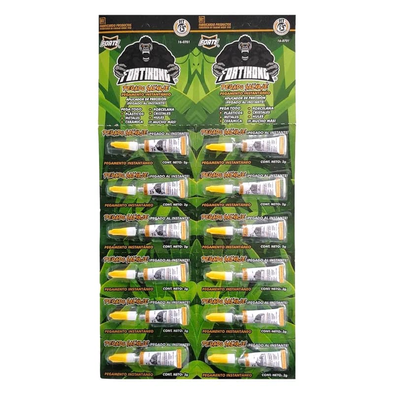 Pegamento Instantáneo Cianocrilato FORTIKONG HECORT Uso General Presentación Tira 12 Piezas 2 g