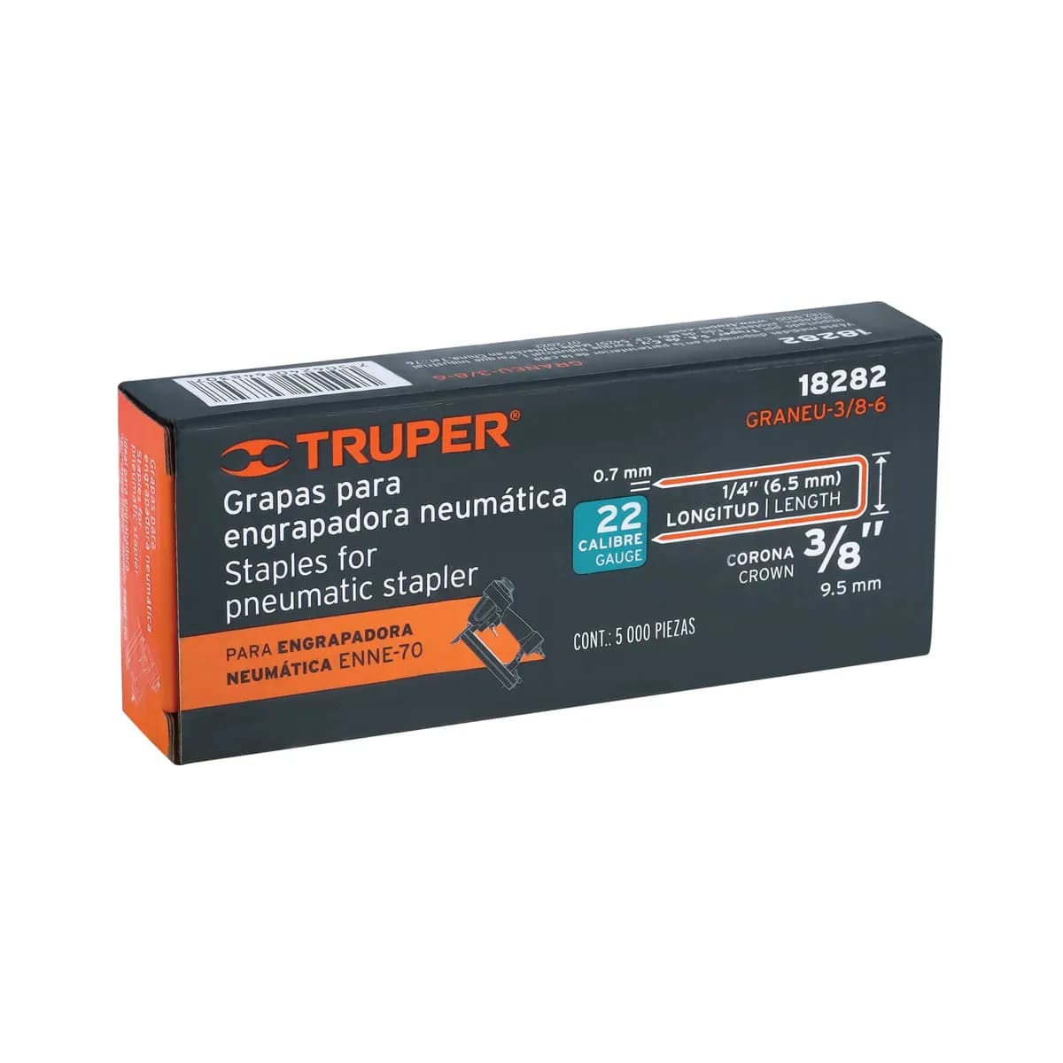Caja con 5000 Grapas Corona 3/8" Calibre 22 de 6.5 mm Truper - 18282