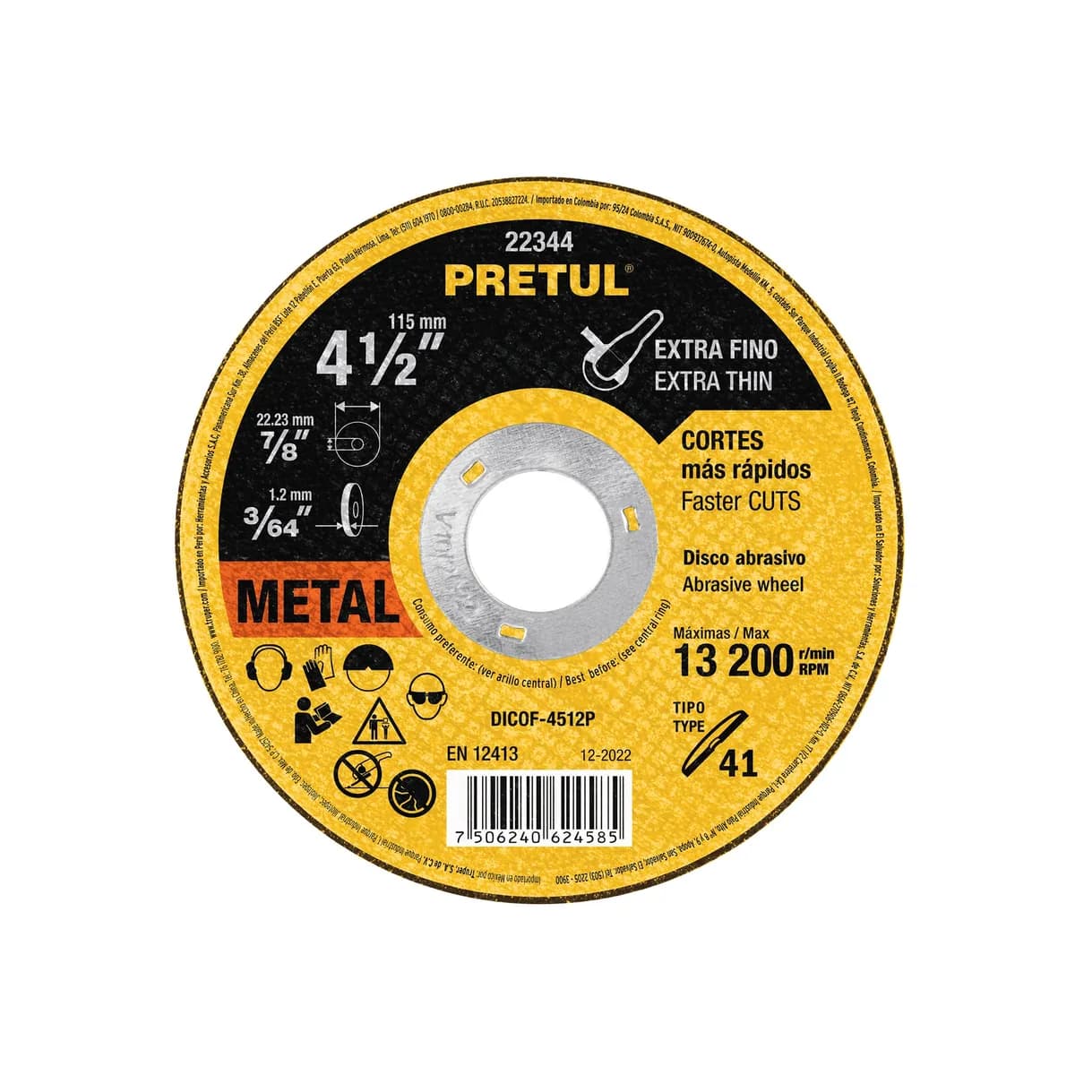 Disco de Corte Fino 4 1/2" Pretul - 22344