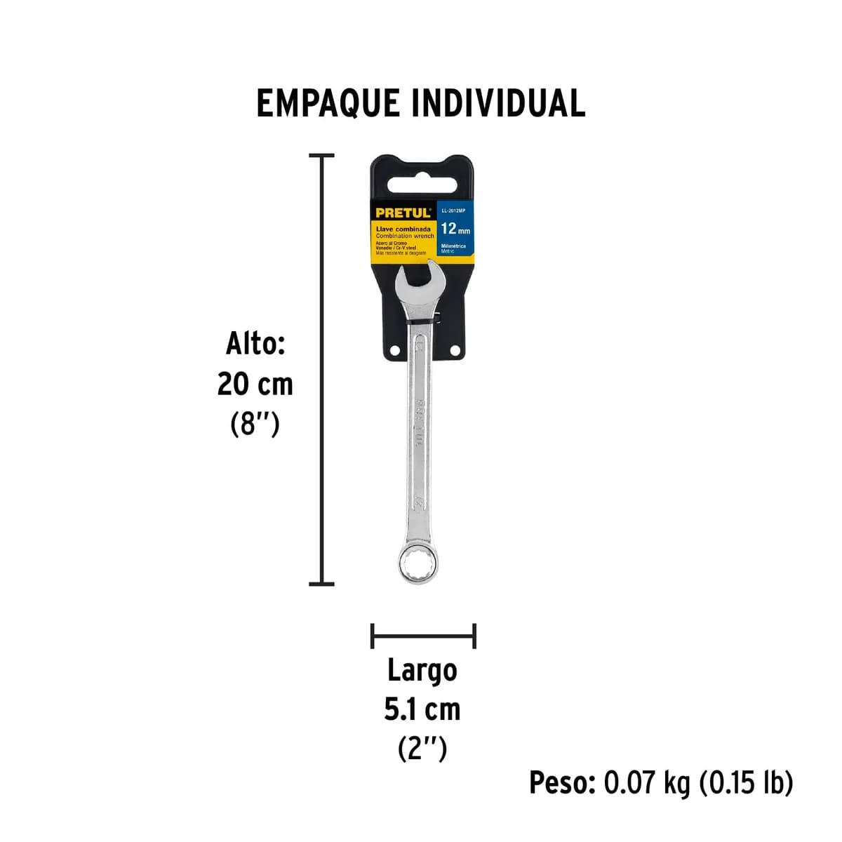 Llave Combinada 12 mm x 160 mm de Largo Pretul - 21906