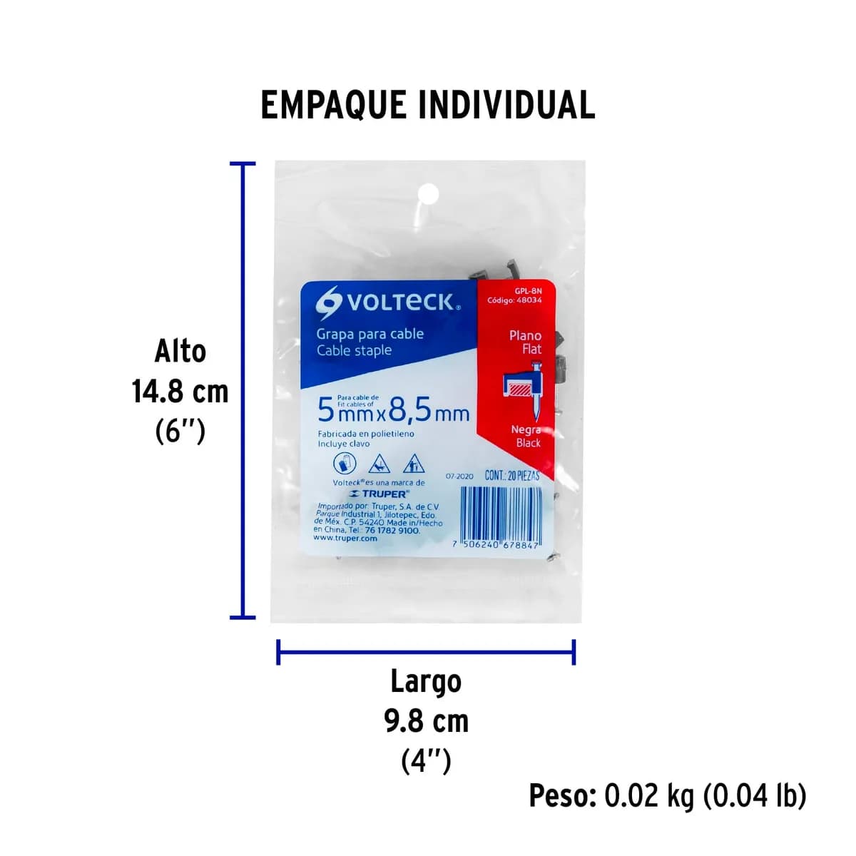 Bolsa con 20 Grapas Negras 5 x 8.5 mm Planas Volteck - 48034