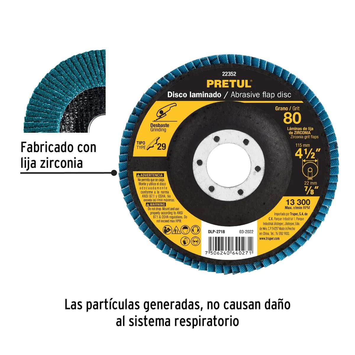 Disco Laminado 4 1/2" Grano 80 Centro 7/8" Pretul - 22352